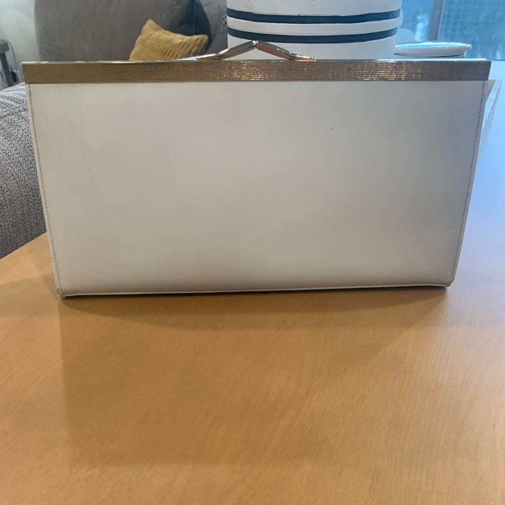 Dofan Paris Leather Clutch. Creamy white, navy interior